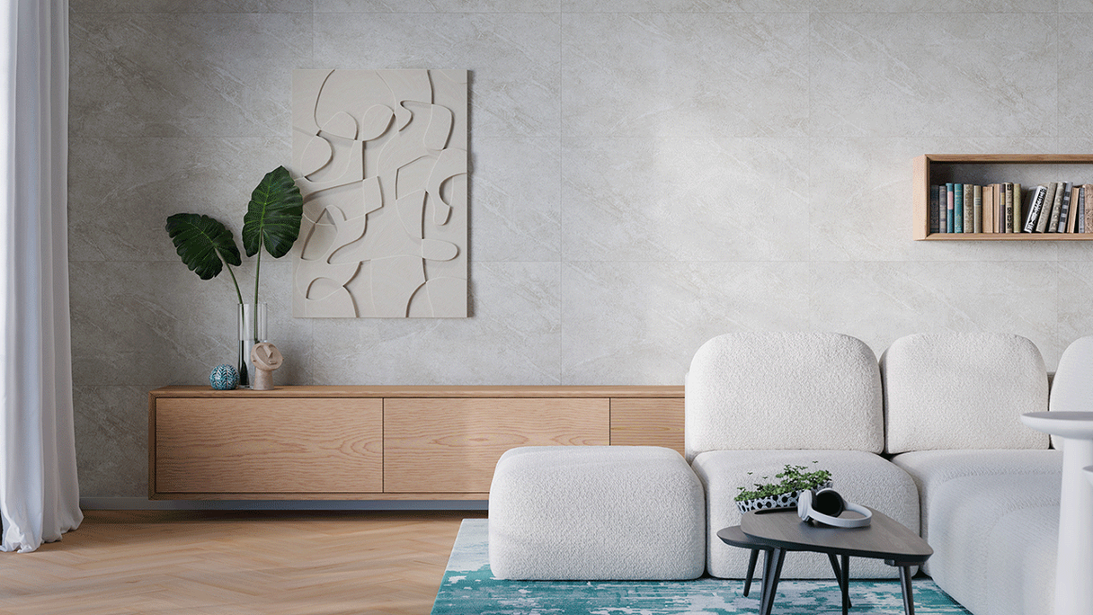 Revêtement mural SPC planeo - CeraRock Tile Light Sandstone XL 280 x 117,5 cm