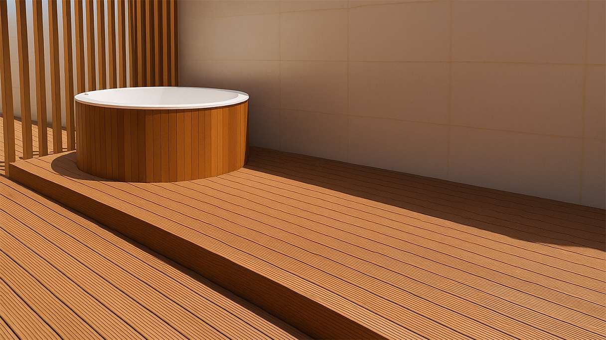 planeo Terrasse en bois massif Bambou clair lisse/à rainures grossières - 1850 x 137 x 20 mm