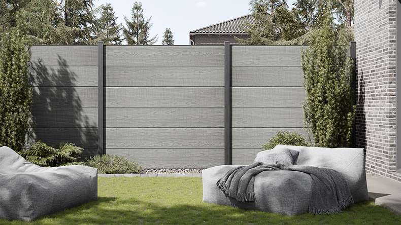 planeo Gardence Simply - Clôture PVC à emboîter Carré Grey Ash Cut Oak 180x180 cm