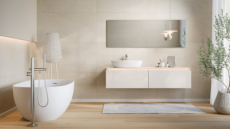 Revêtement mural SPC planeo - CeraRock Tile Stripes Concrete Tan XL 280 x 117,5 cm
