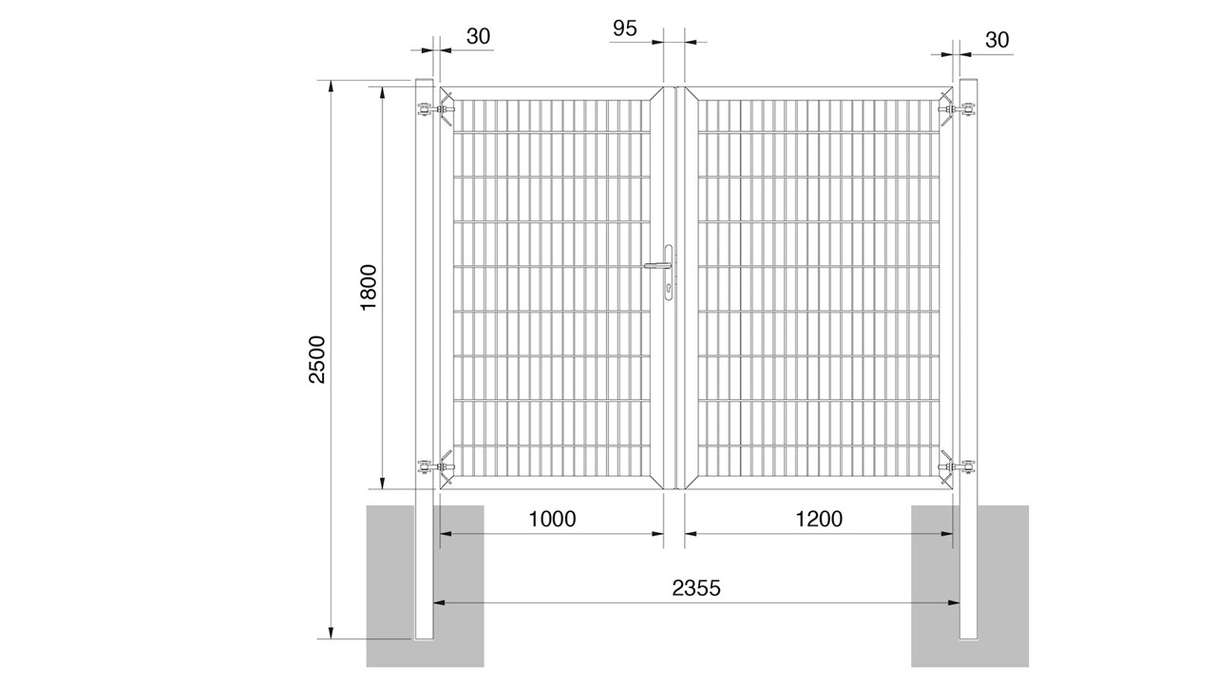 planeo Porte universelle lourde 2 vantaux asymétrique galvanisée à chaud H 1800 x L 2200 poteaux de porte inclus