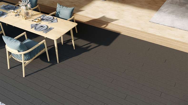 planeo LightWood WPC Lame de terrasse alvéolaire - gris foncé 4.2m rainuré/cannelé