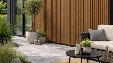 planeo DesignPro - Bardage de façade en WPC « Burma Teak » | Noir 2 900 x 175 mm