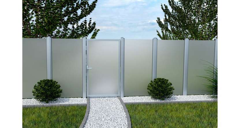 planeo Gardence Flair - Brise vue Verre Porte DIN gauche Bande de bloc avec cadre en aluminium 100 x 180 cm