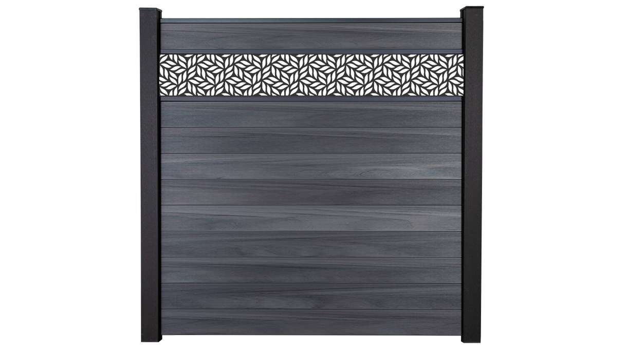 planeo Gardence Strong - Clôture à emboîter BPC Leafs gris pierre co-ex 180 x 180 cm