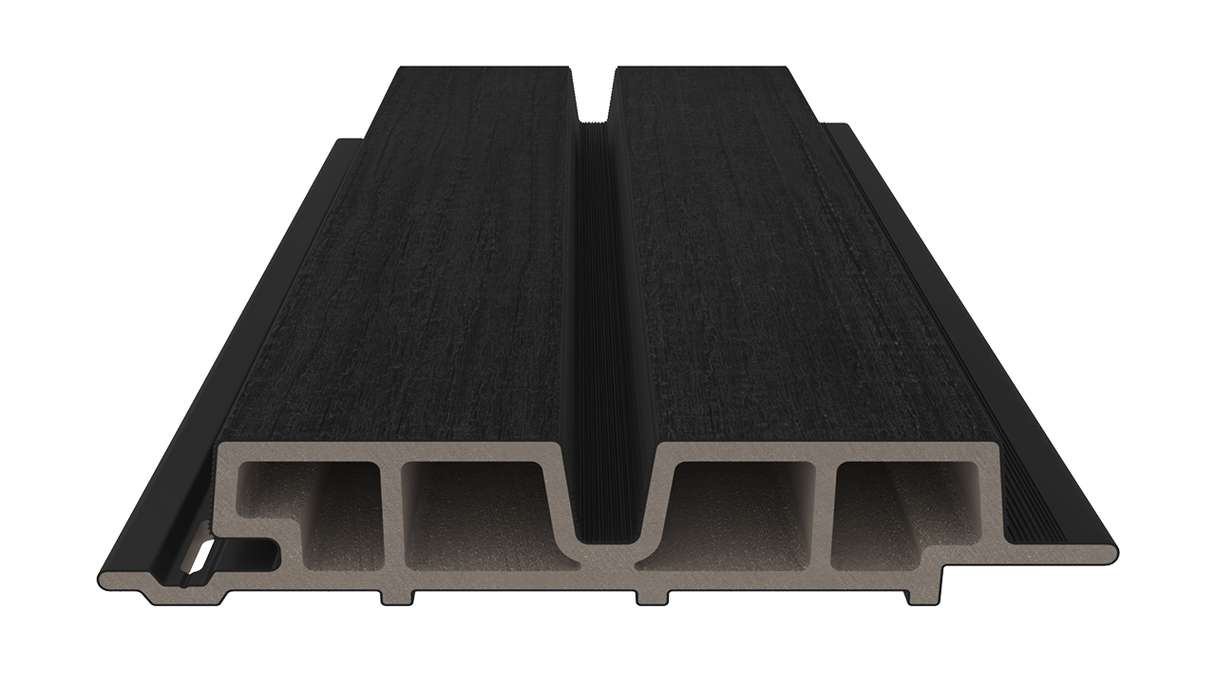 planeo LINEA Wide - Revêtement de façade en WPC CoEx, noir, 2900 x 181 mm