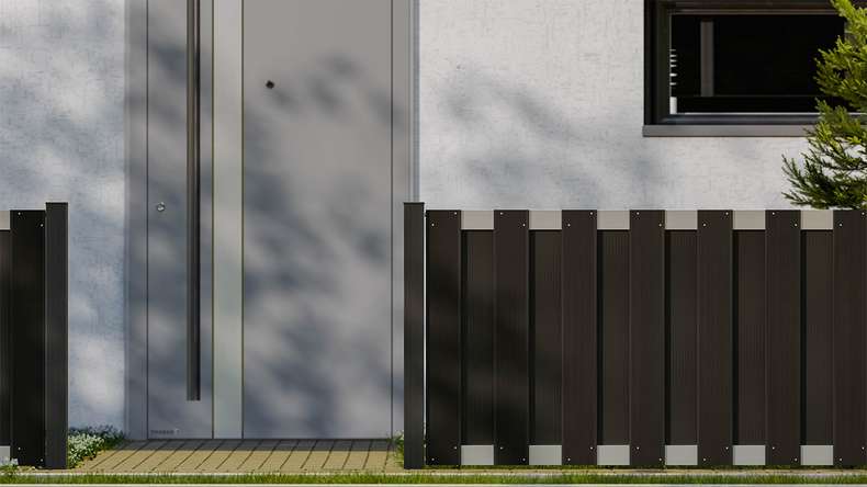 planeo Gardence Premade - Clôture de jardin BPC Clôture d'avant-cour Anthracite avec EV1 argent Traverse 180 x 90cm