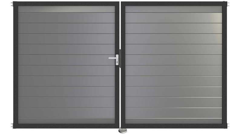 planeo Gardence Metallic - Porte aluminium DIN gauche 2 vantaux gris argenté avec cadre en aluminium Anthracite