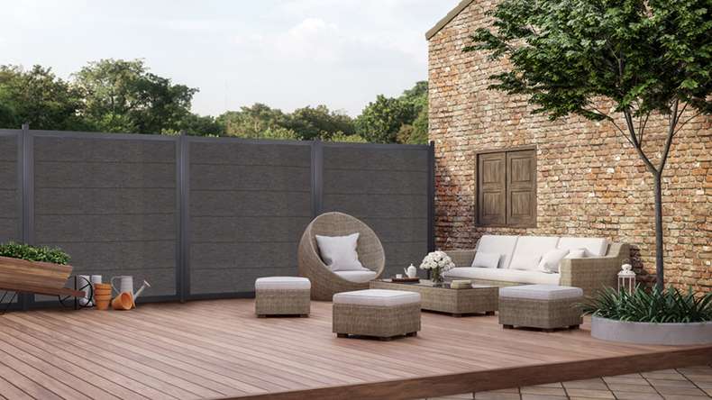 planeo Gardence Guard - Clôture de jardin BPC Carré gris anthracite avec cadre aluminium anthracite