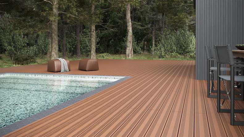 planeo SolidWood WPC Lame de terrasse massive - brun clair 3m français/structuré