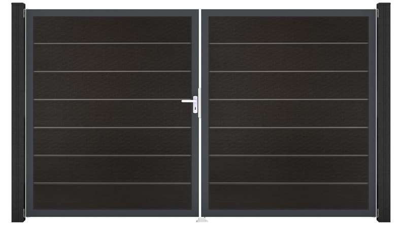 planeo Gardence Deluxe - Portail BPC - À deux vantaux, noir co-ex avec cadre en aluminium