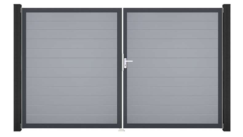 planeo Gardence Simply Small - Porte en PVC - DIN droite 2 vantaux gris argenté avec cadre alu anthracite | DB703 300 x 180 cm