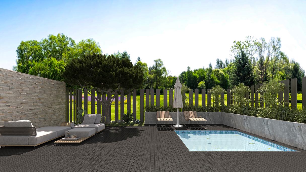 Dalle de terrasse planeo en WPC-CoEx, gris foncé, 90 x 30 cm