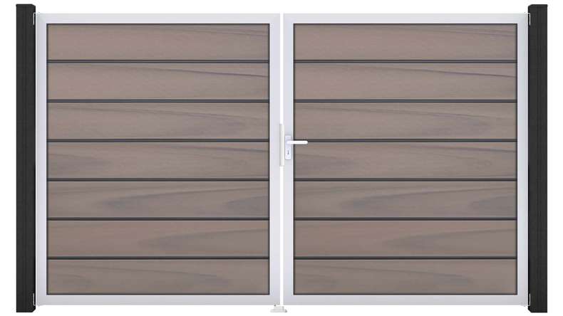 planeo Gardence Deluxe - Porte composite DIN droite 2 vantaux bicolore co-ex avec cadre en aluminium argenté