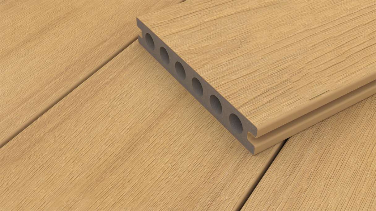 planeo WOODLine Nature - Lame de terrasse WPC CoEx enrobée chambre creuse - sable 3m structuré/lisse brossé