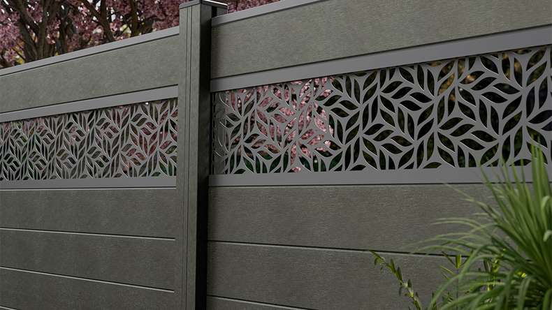planeo Gardence Strong - Clôture à emboîter BPC Leafs gris anthracite 180 x 180 cm