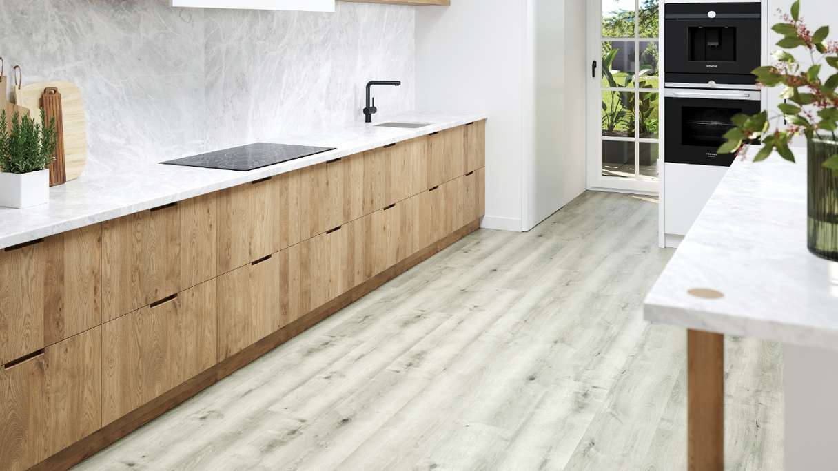 planeo rigide Sol PVC clipsable - SolutionX 2in1 Chêne gris clair | Isolation phonique intégrée (ECF-0076)