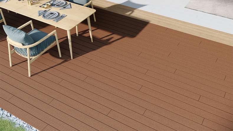 planeo LineWood Lame de terrasse WPC massif - brun clair 3.60m rainuré/cannelé