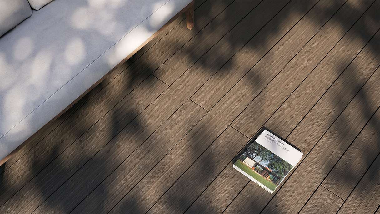 planeo AntikWood Lame de terrasse WPC massif - marron clair 3m vieilli à l'ancienne