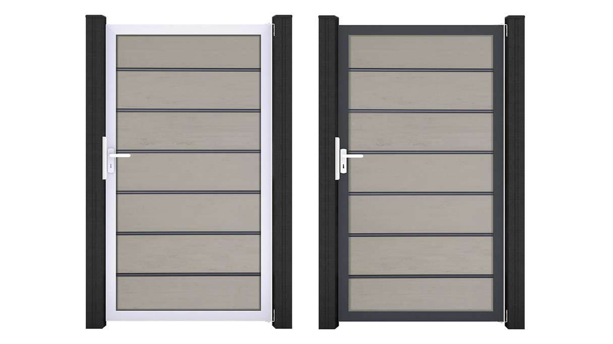 planeo Gardence Deluxe - Porte universelle BPC bicolore « Sand » avec cadre en aluminium