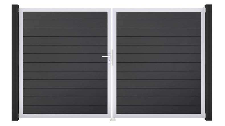 planeo Gardence Simply Small - Porte en PVC - DIN gauche 2 vantaux gris anthracite avec cadre aluminium argenté | EV1 300 x 180 cm
