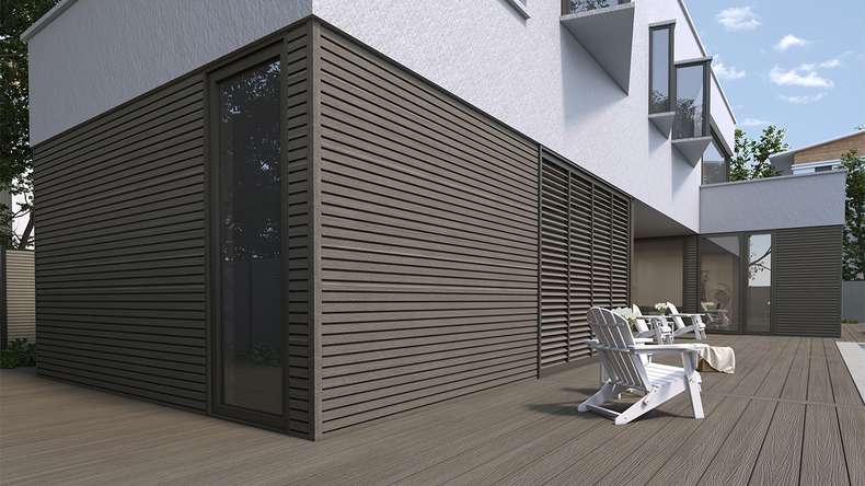 planeo LINEA Slim - Bardage de façade en WPC CoEx, gris foncé, 2900 x 215 mm