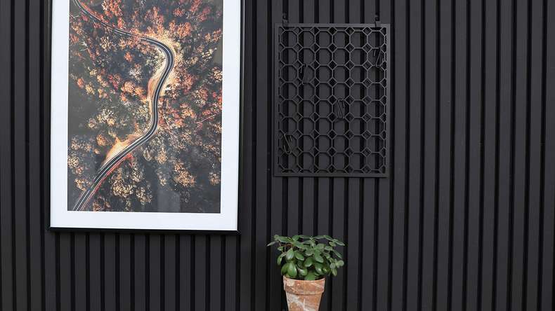planeo Grille de rangement - noir avec 4 crochets en S