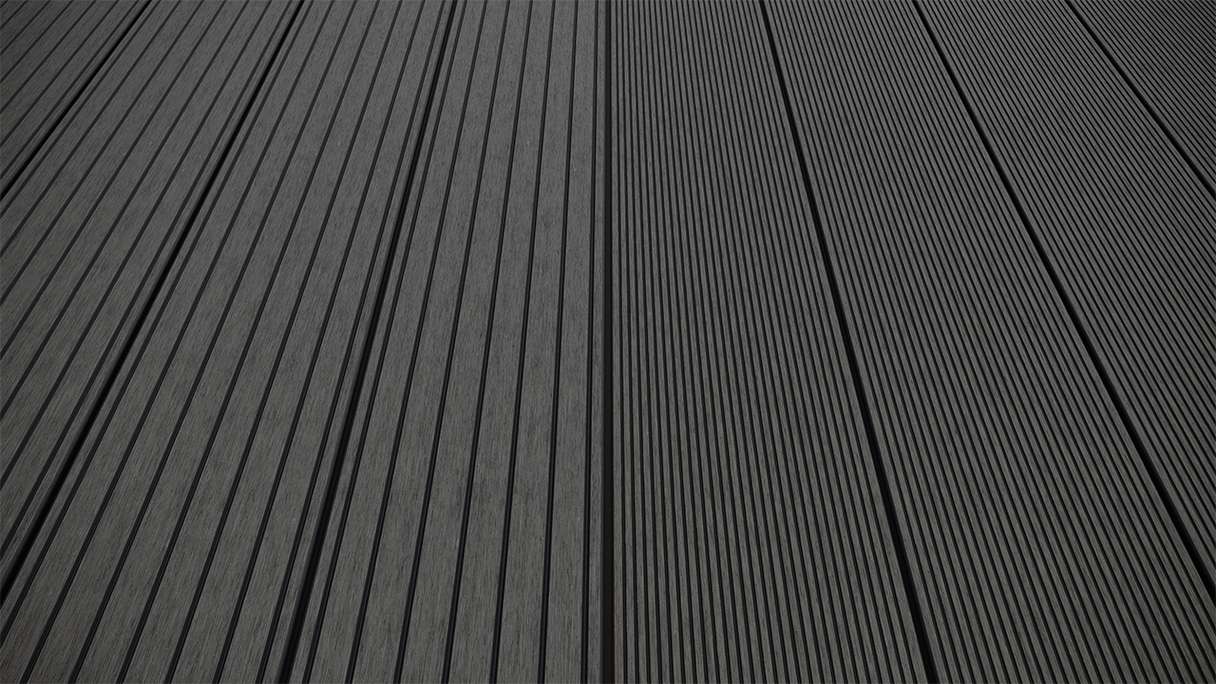planeo LineWood Lame de terrasse WPC massif - gris foncé 3m rainuré/cannelé