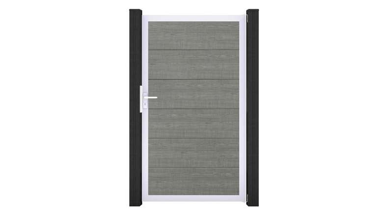 planeo Gardence Simply - Porte PVC universelle Grey Ash Cut avec cadre en aluminium argenté | EV1 100 x 180 cm