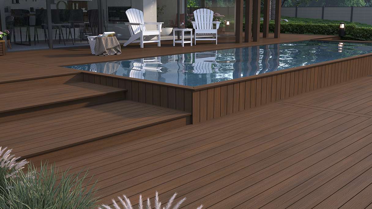planeo WOODLine Nature - Lame de terrasse alvéolaire enrobée de WPC CoEx - Ipe brun 3m structuré/lisse brossé