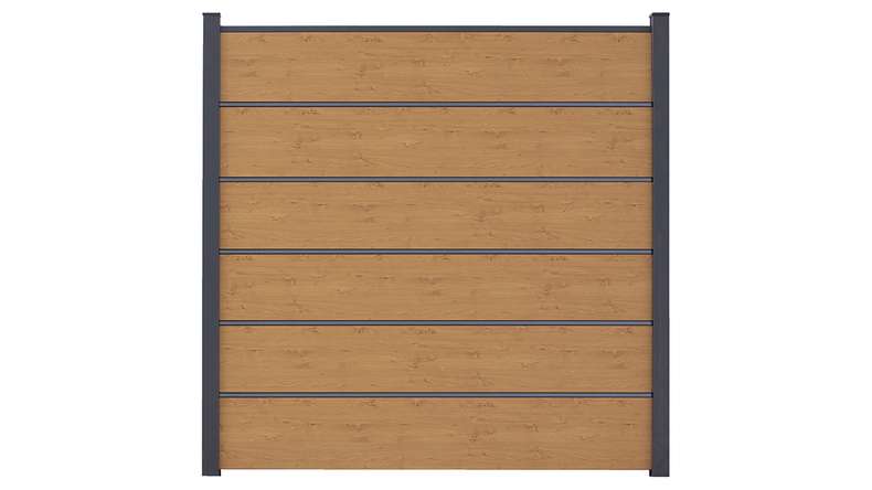 planeo Gardence Simply Premium - Clôture PVC à emboîter chêne cendré naturel avec pilastres anthracite 180 x 180 cm
