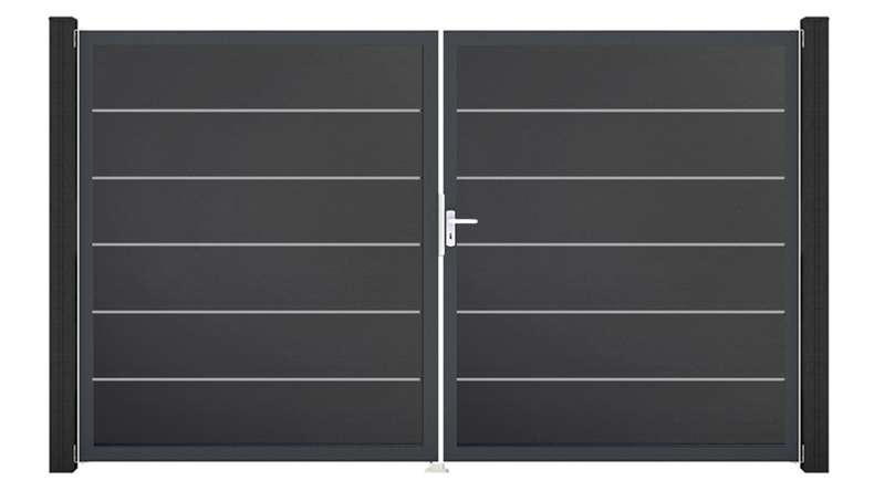 planeo Gardence Simply Premium - Portail en PVC à deux battants, gris anthracite, avec cadre en aluminium, 300 x 180 cm