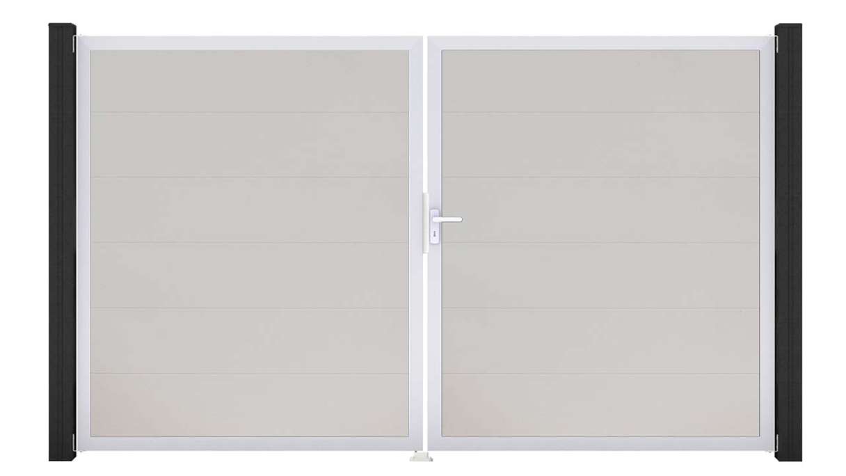 planeo Gardence Simply - Portail en PVC à deux vantaux, blanc, avec cadre en aluminium