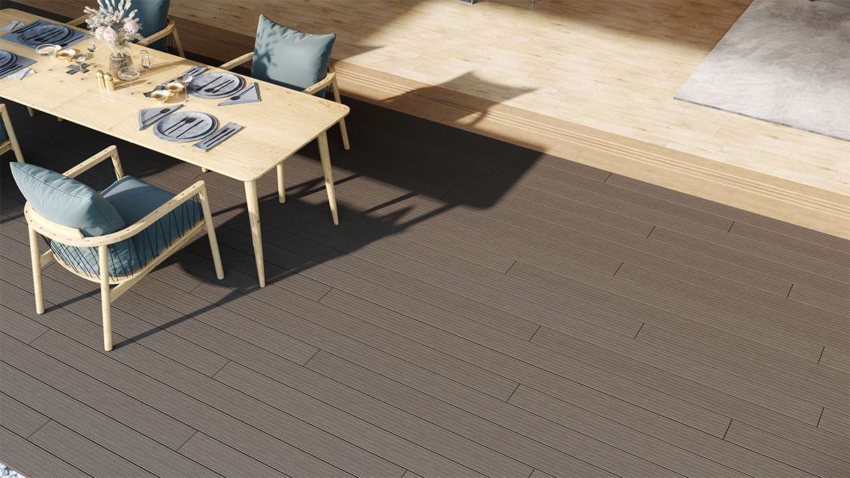 planeo LightWood WPC Lame de terrasse alvéolaire - gris clair 4.2m rainuré/cannelé