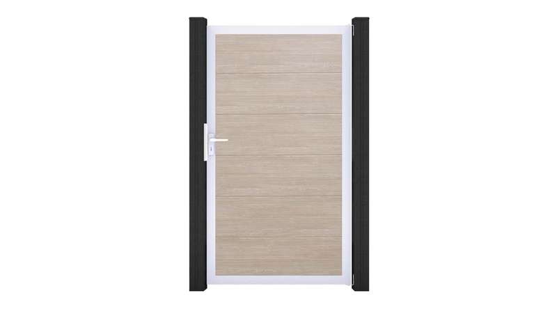 planeo Gardence Simply - Porte PVC universelle Sheffield Oak avec cadre alu argent | EV1 100 x 180 cm