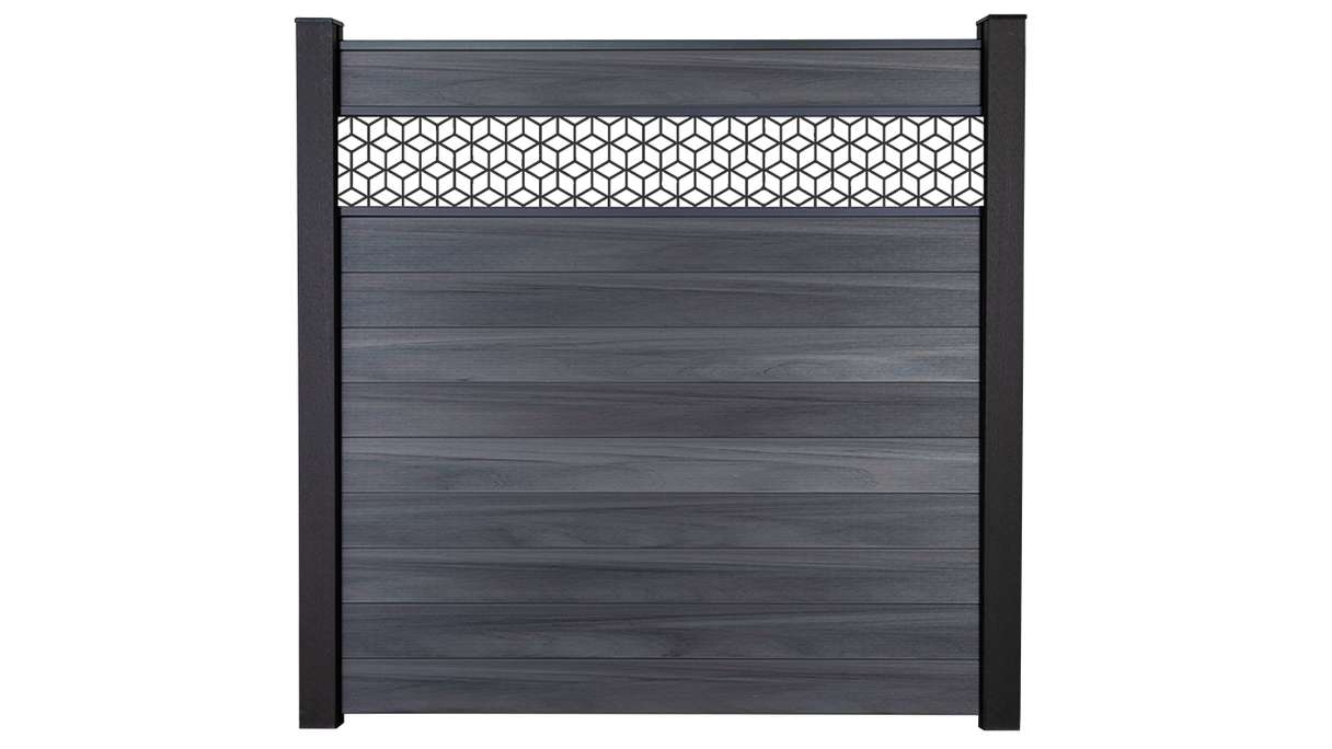 planeo Gardence Strong - Clôture à emboîter BPC Cube gris pierre co-ex 180 x 180 cm