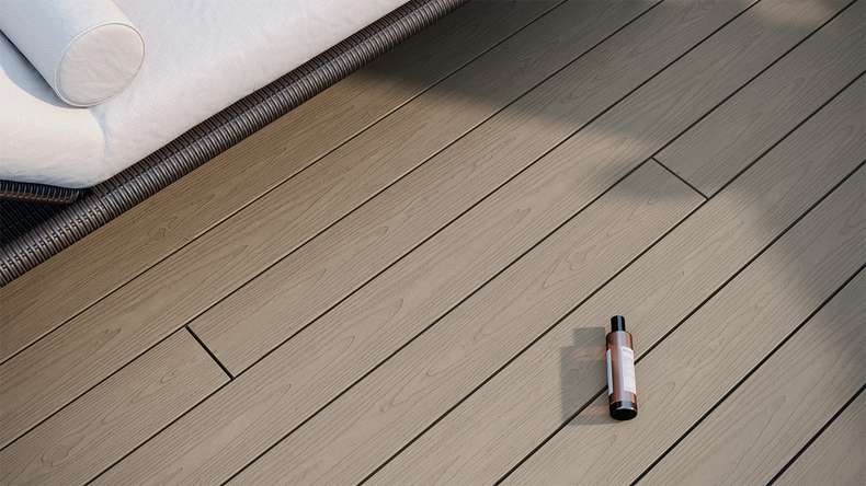 planeo CoEXWood Lame de terrasse WPC massif enrobé - gris/ciment 3m structuré
