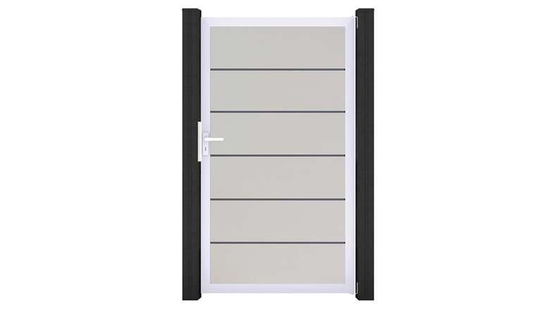 planeo Gardence Simply Premium - Portail universel en PVC blanc avec cadre en aluminium 100 x 180 cm