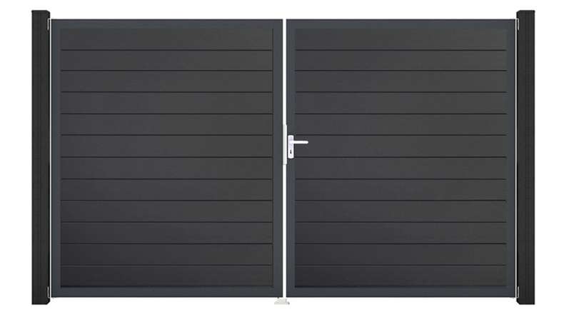 planeo Gardence Simply Small - Portail en PVC à deux battants, gris anthracite, avec cadre en aluminium, 300 x 180 cm