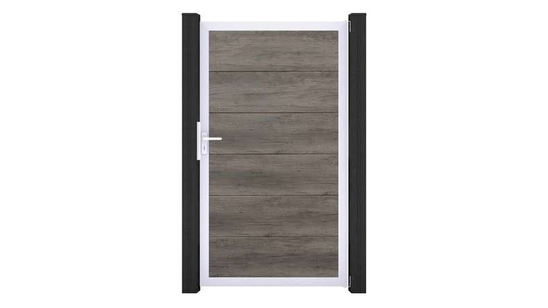 planeo Gardence Simply - Portail universel en PVC « Monument Oak » avec cadre en aluminium, 100 x 180 cm