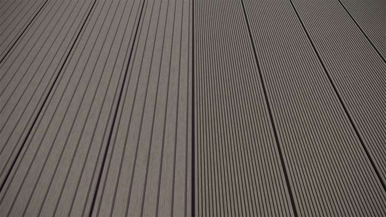 planeo LineWood Lame de terrasse WPC massif - gris clair 4.20m rainuré/cannelé