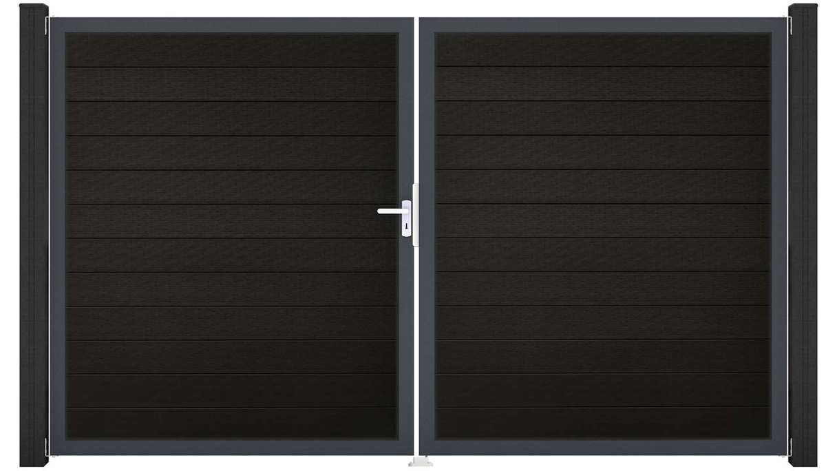 planeo Gardence Strong - Portail BPC - À deux battants, noir co-extrudé avec cadre en aluminium