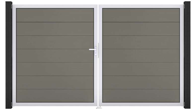 planeo Gardence Strong XL - Portail BPC - À deux battants, gris, avec cadre en aluminium