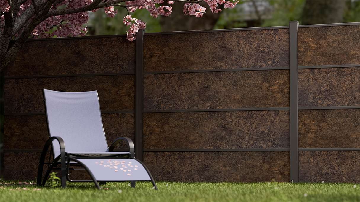 planeo Gardence Resistant - Clôture à emboîter HPL aspect rouille 180 x 183 cm