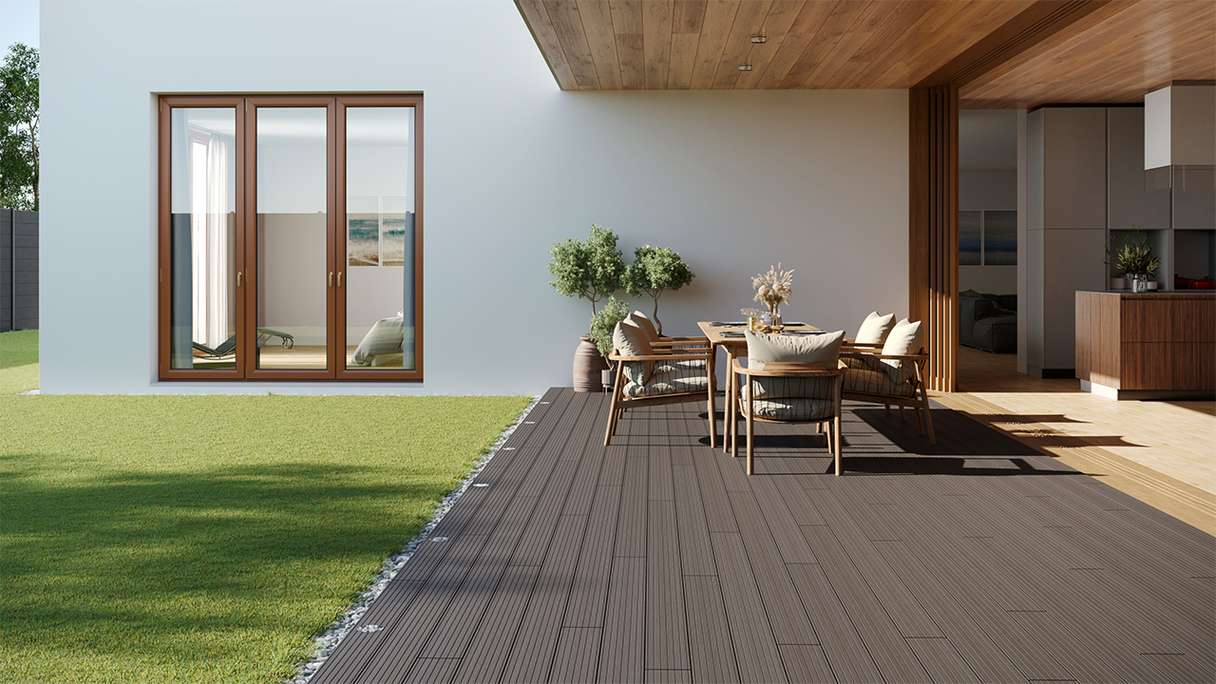 planeo LightWood WPC Lame de terrasse alvéolaire - gris clair 4.2m rainuré/cannelé