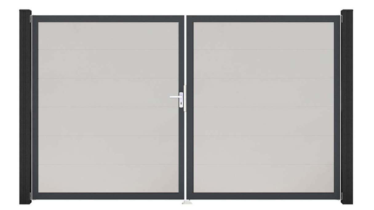 planeo Gardence Simply - Portail en PVC à deux vantaux, blanc, avec cadre en aluminium