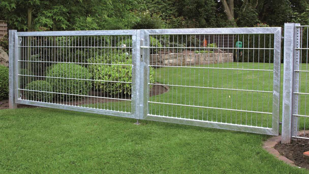 planeo Porte universelle lourde 2 vantaux asymétrique galvanisée à chaud H 1400 x L 3200 poteaux de porte inclus