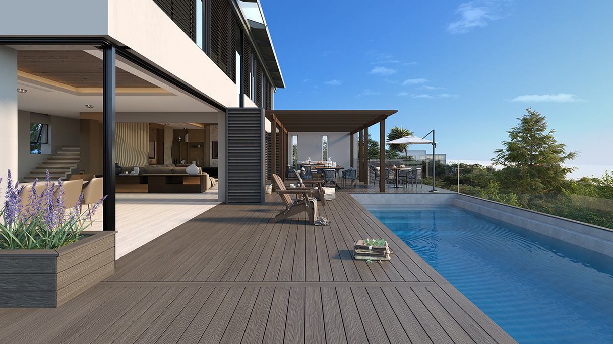 planeo UNIDeck - Lame de terrasse en WPC CoEx, gris foncé, 3 m - texturée/brossée lisse