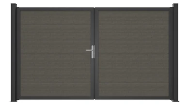 planeo Gardence Simply Guard - Portail en PVC - À deux vantaux, modèle « Grey Ash Cut » avec cadre en aluminium, 300 x 180 cm