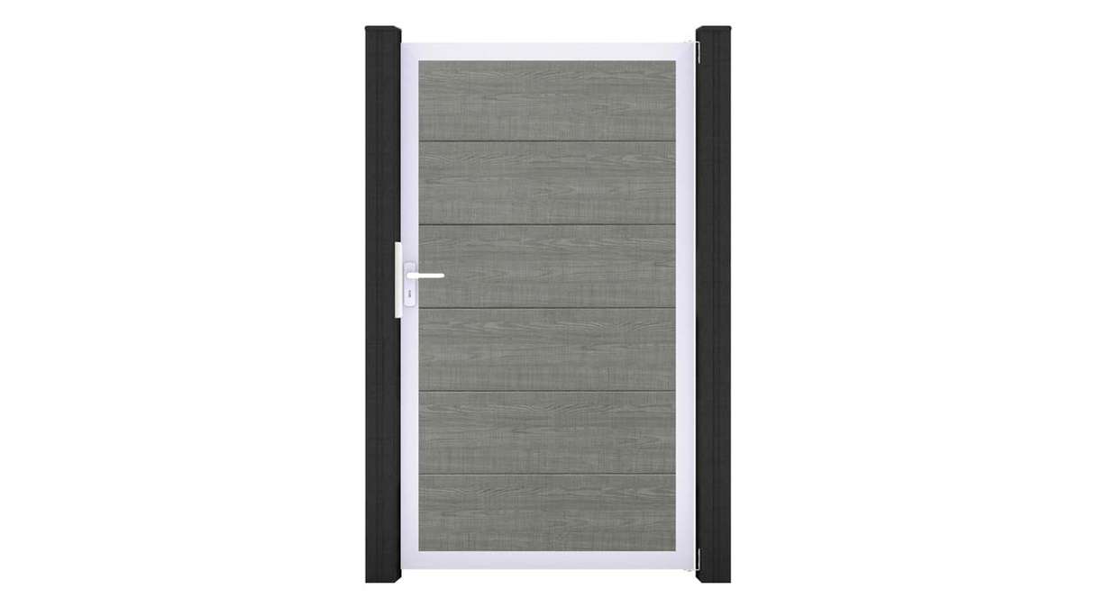 planeo Gardence Simply - Portail universel en PVC « Grey Ash Cut » avec cadre en aluminium, 100 x 180 cm